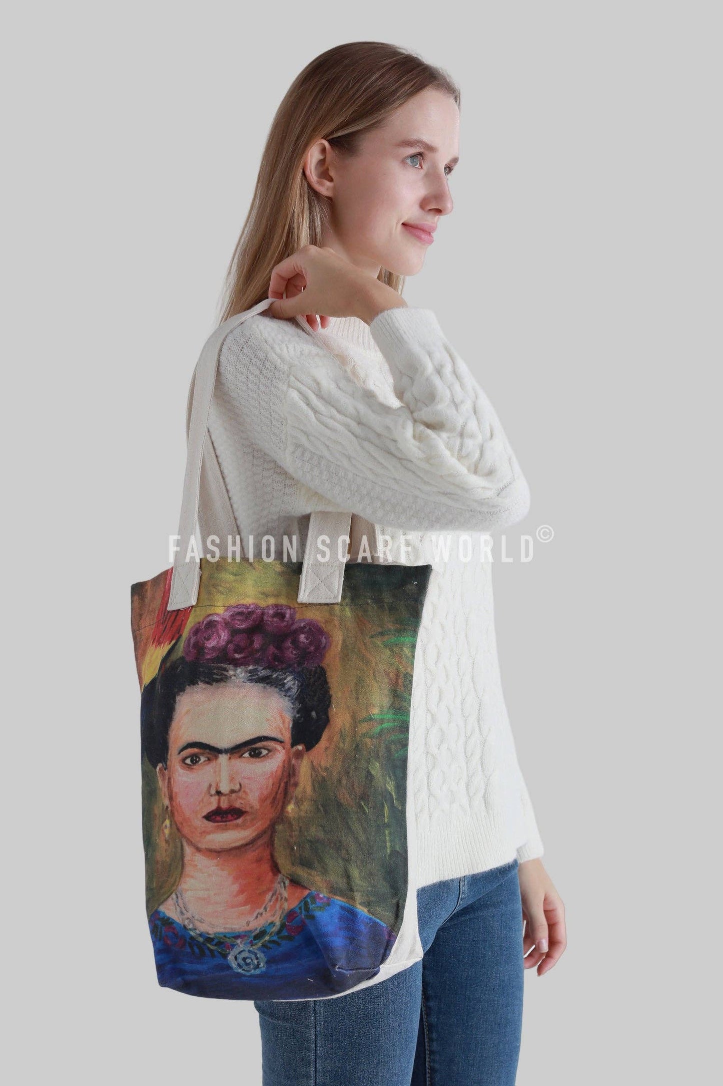 Frida Kahlo Self Portrait Art Cotton Tote Bag Pack of 3