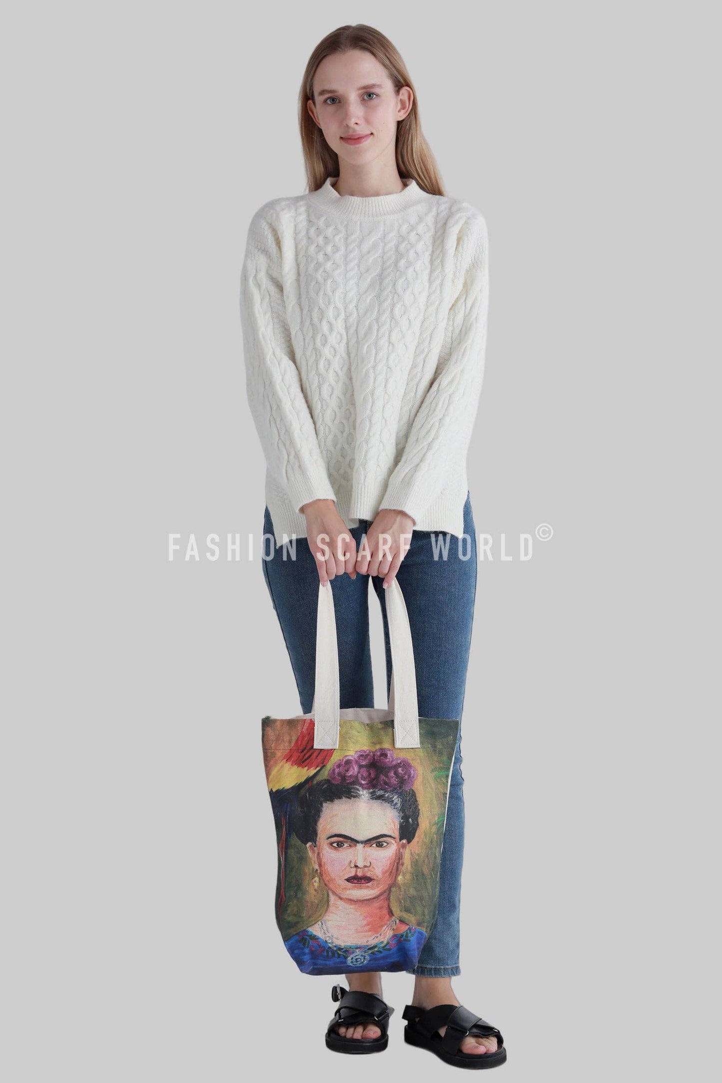 Frida Kahlo Self Portrait Art Cotton Tote Bag Pack of 3