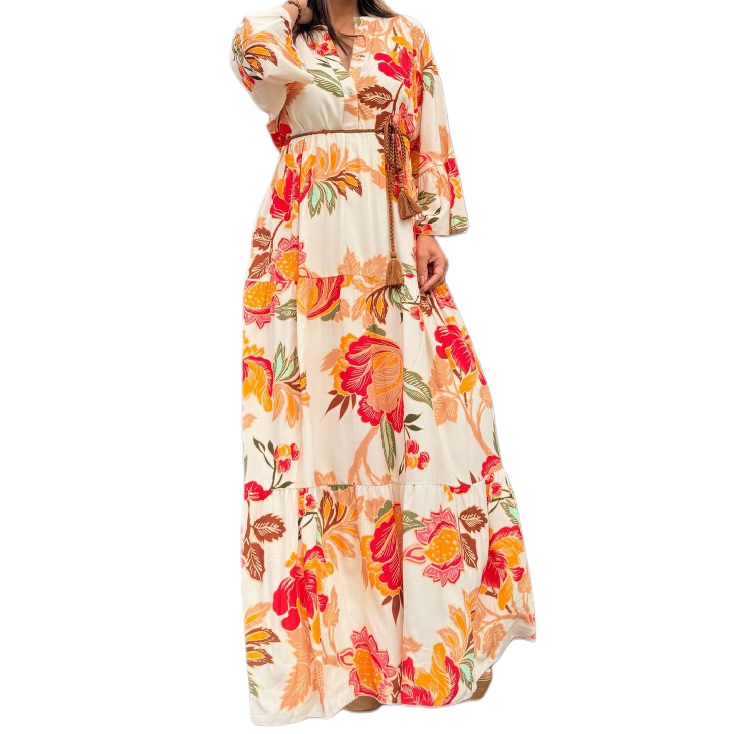 Vestido Largo Italiano Estampado Floral - FreeLife Miami