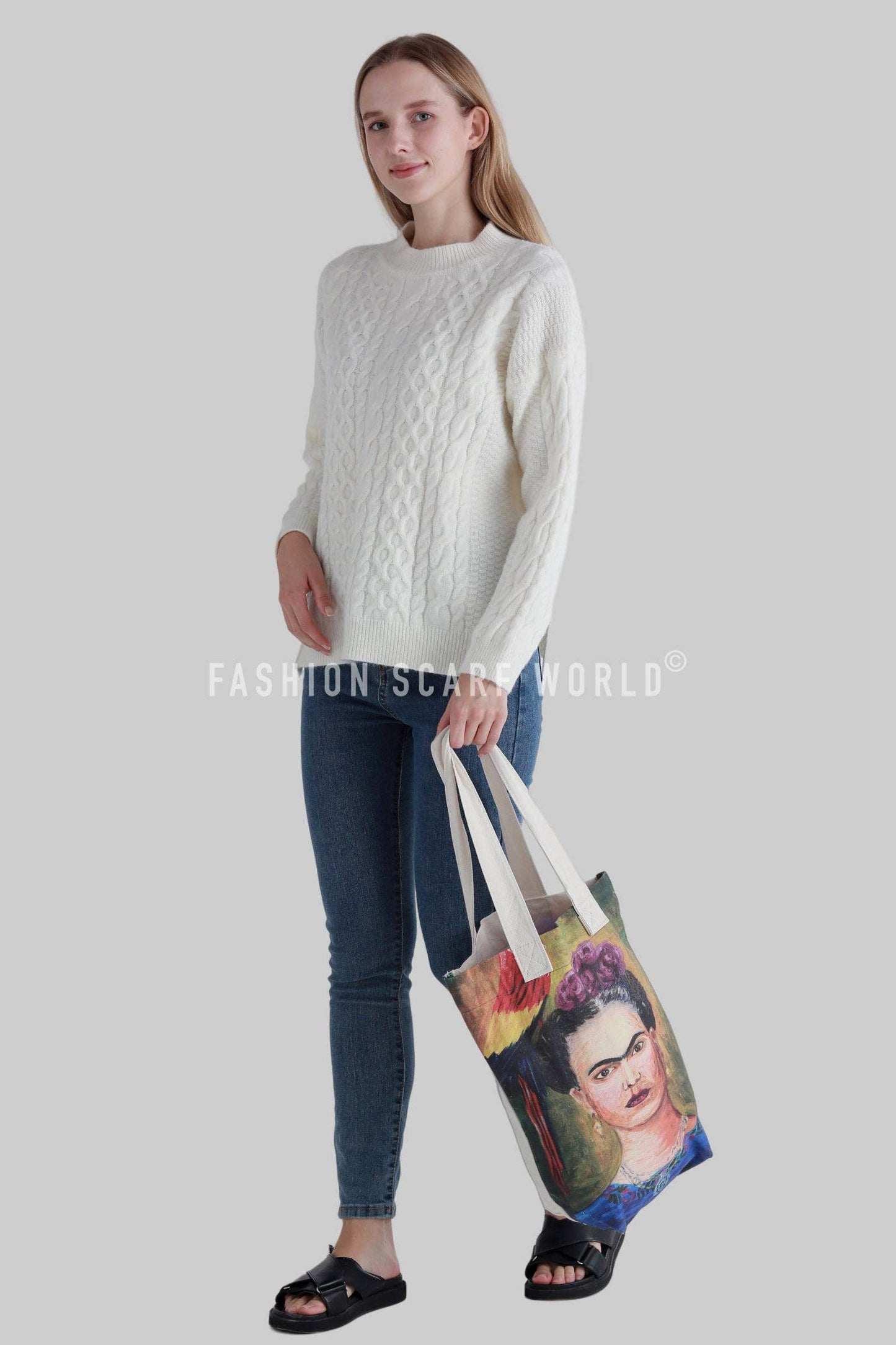 Frida Kahlo Self Portrait Art Cotton Tote Bag Pack of 3