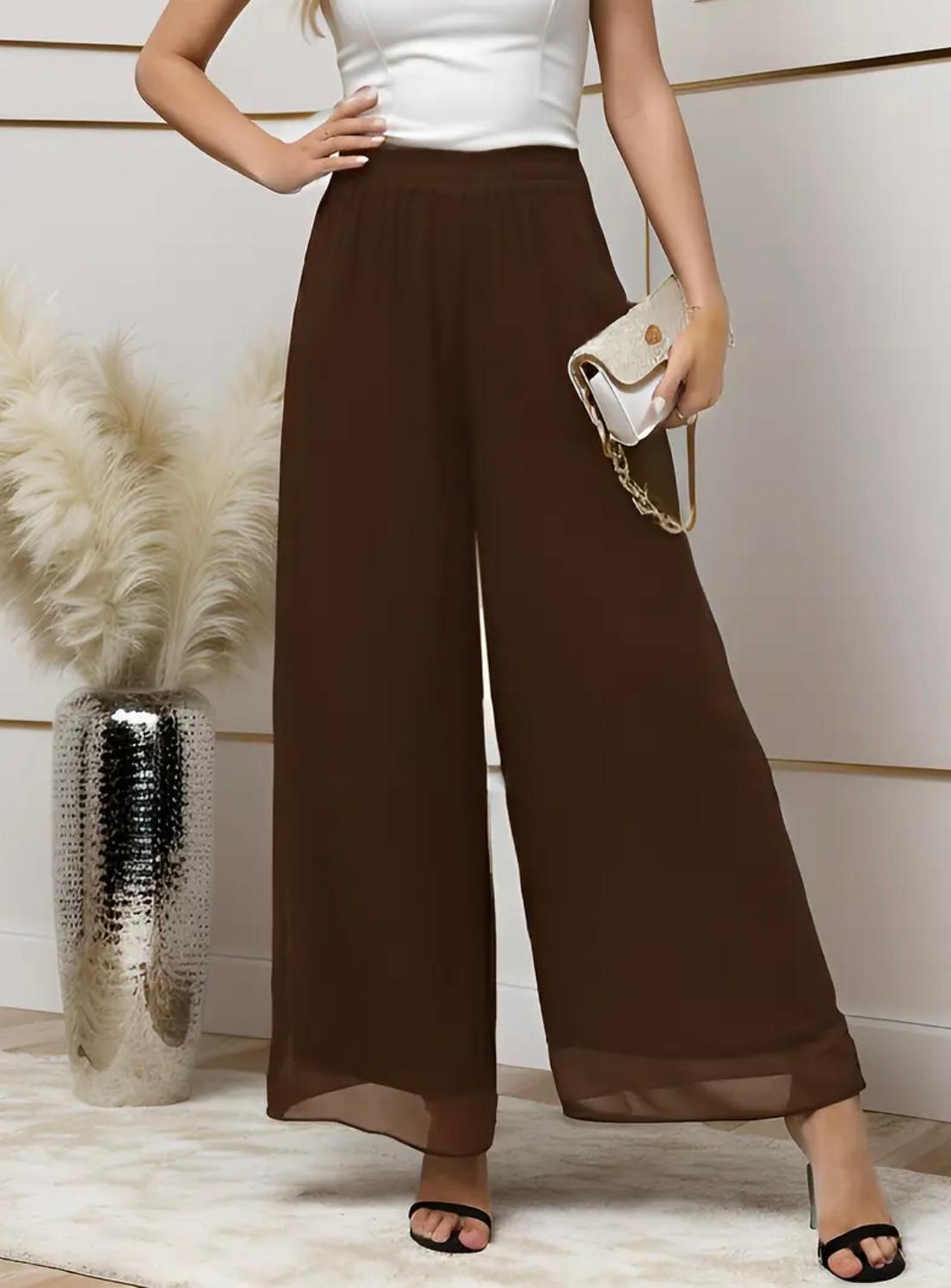 Pantalón Crepe Palazzo Marrón – Elegancia y Comodidad
