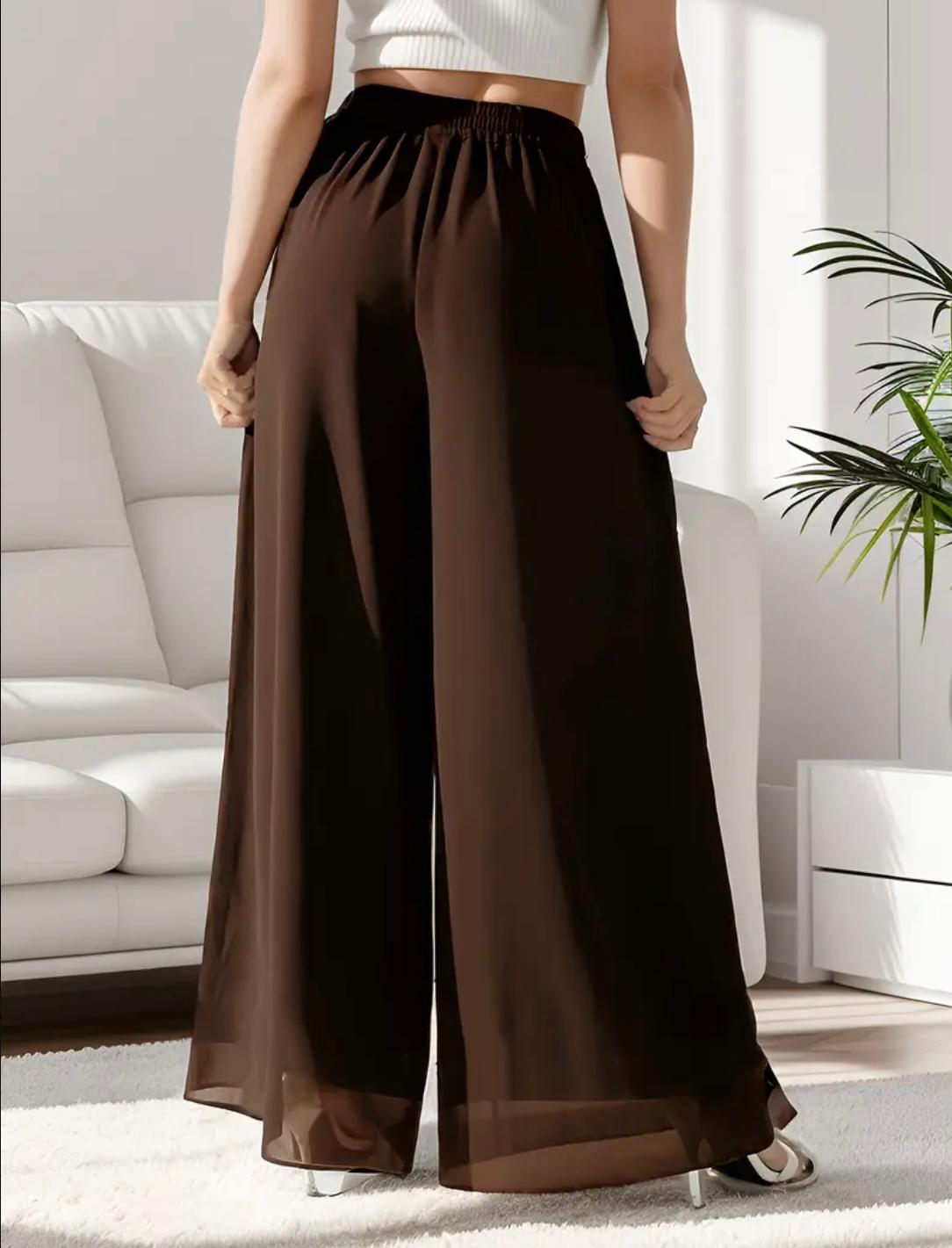 Pantalón Crepe Palazzo Marrón – Elegancia y Comodidad