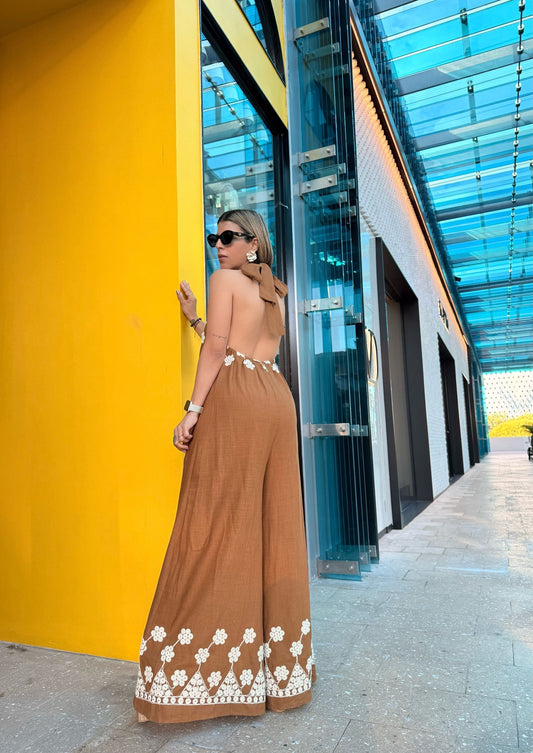 Mono Palazzo Italiano de Lino con Bordados – Elegancia Boho - FreeLife Miami