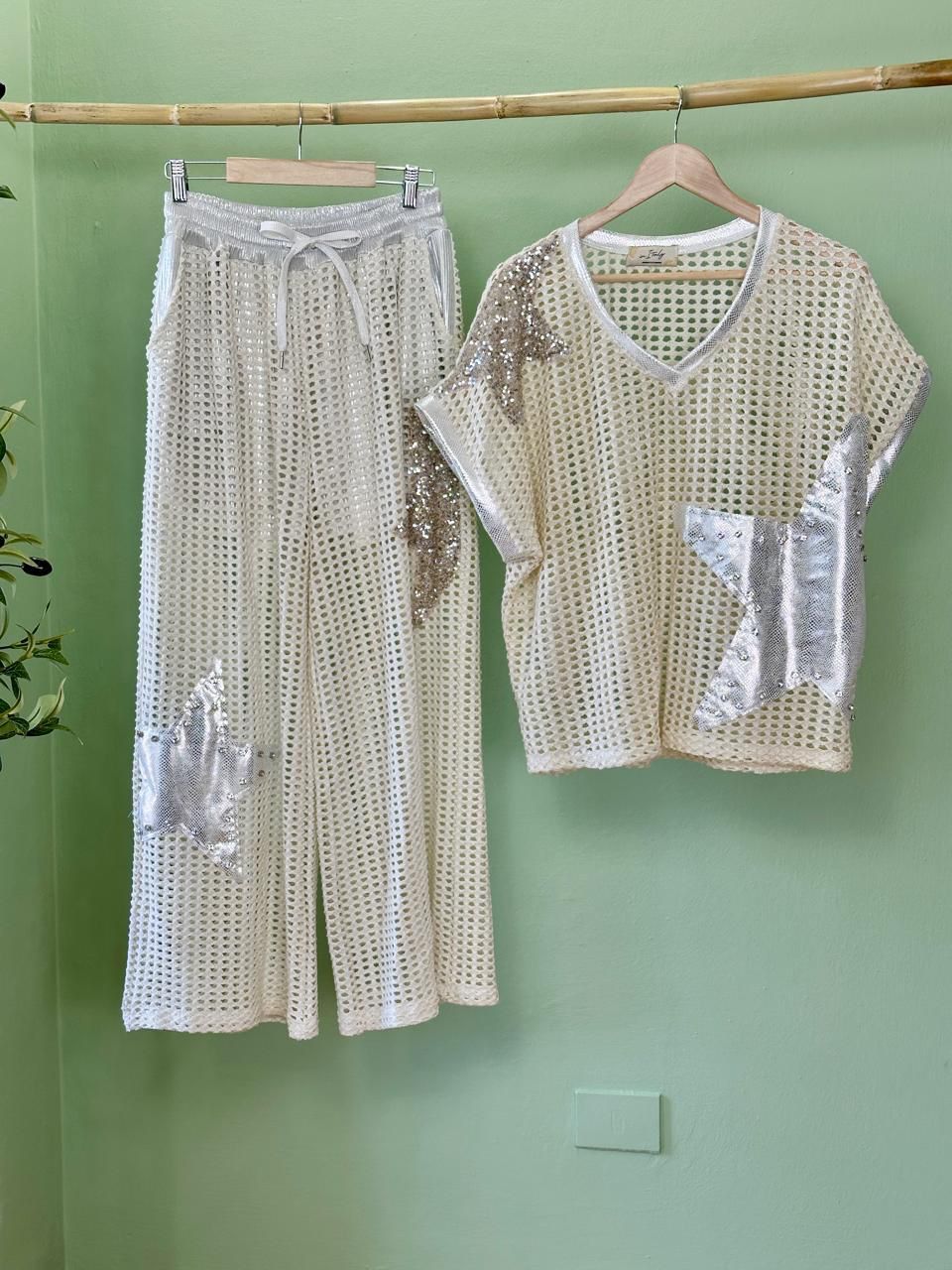 Conjunto Italiano Brillante de Malla y Lentejuelas – Estilo Glam y Casual