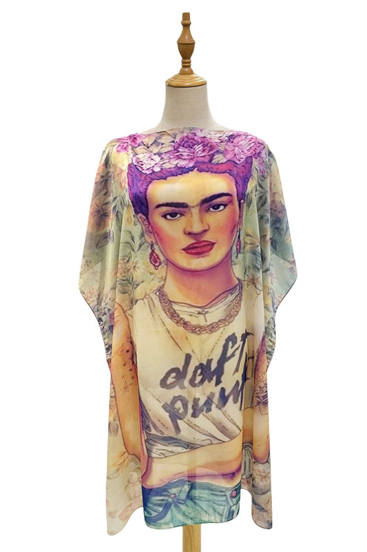 Modern Frida Kahlo Silk Cover Up - FreeLife Miami