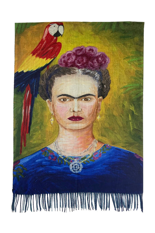 Frida Kahlo & Parrot Art Print Tassel Scarf - FreeLife Miami