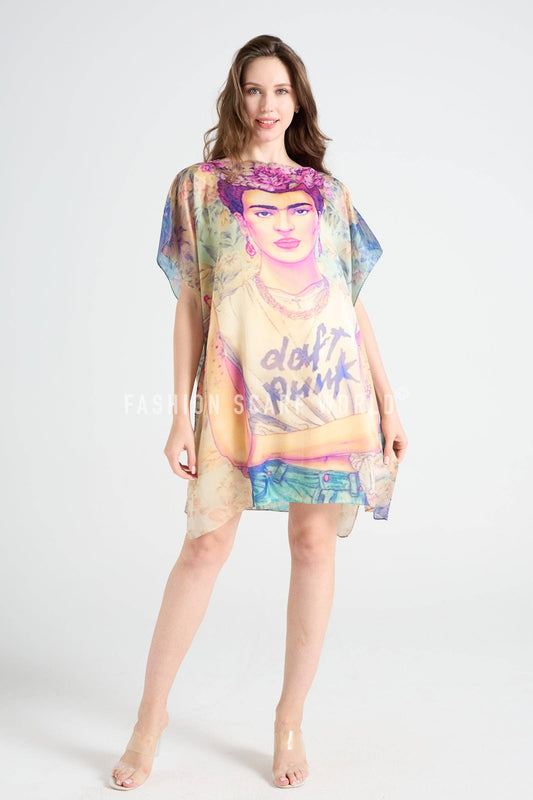 Modern Frida Kahlo Silk Cover Up - FreeLife Miami