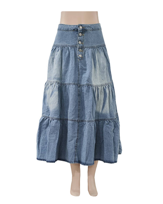 Falda Larga Denim Boho en Algodón